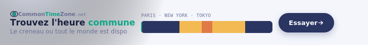 CommonTimeZone.net - Trouvez l'heure commune pour vos réunions internationales